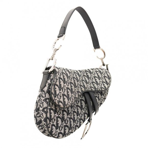 Christian Dior Trotter Saddle Bag Shoulder Bag Black Canvas Silver Hardware  Wom - Picture 2 of 16